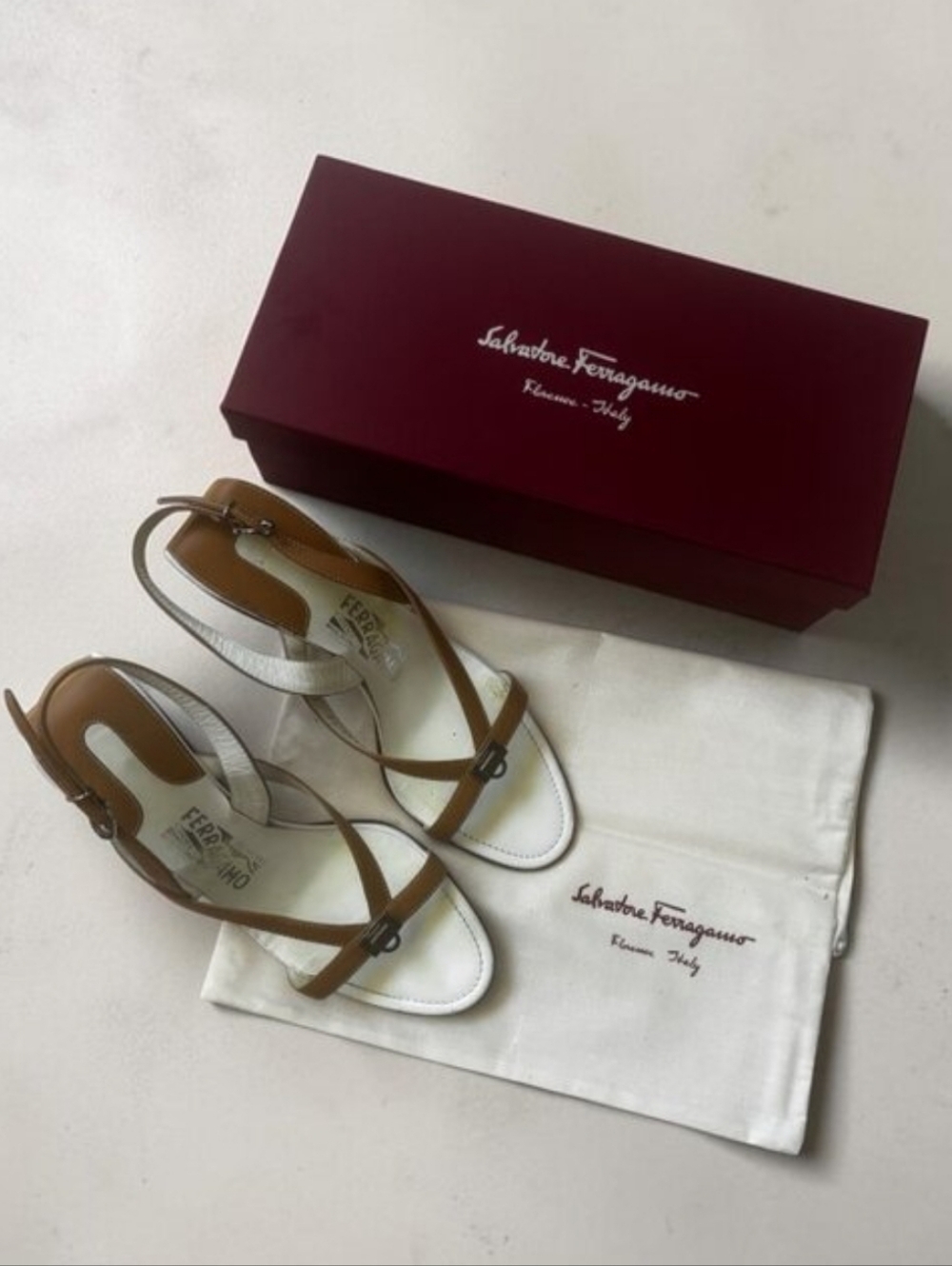Salvatore Ferragamo Leather Wedge Sandals 38.5 Fits Big GREAT CONDITION